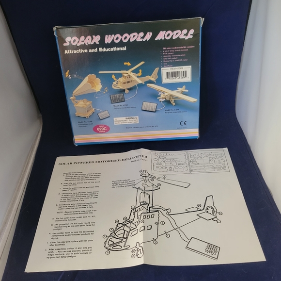 Solar Powered Wooden Airplane Model Kit With DC Motor #629A Educational - Picture 2 of 7